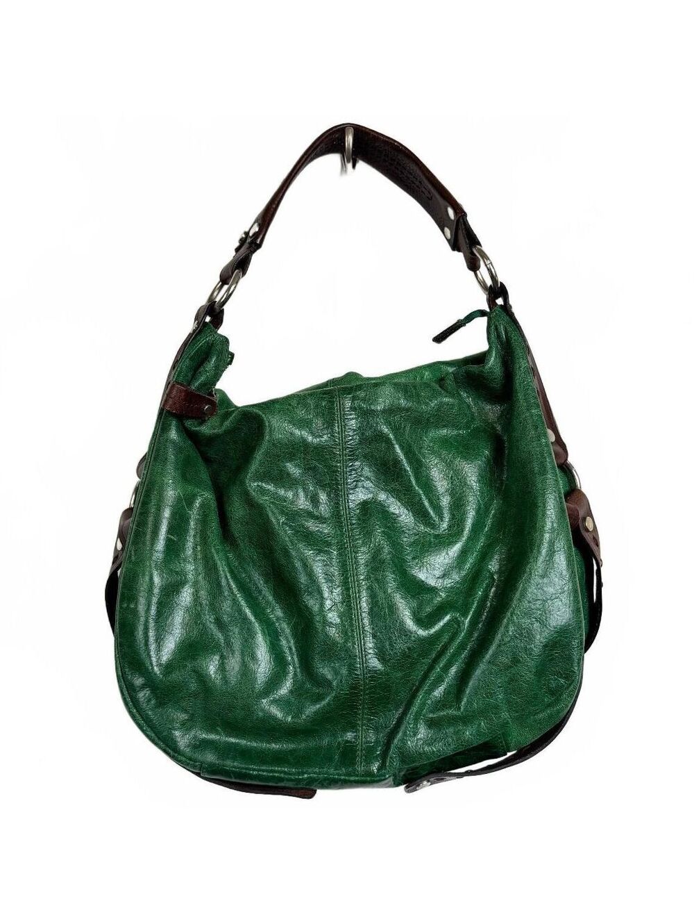 TANO Green and Brown leather bag Silver hardware
